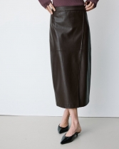 falda midi polipiel choco